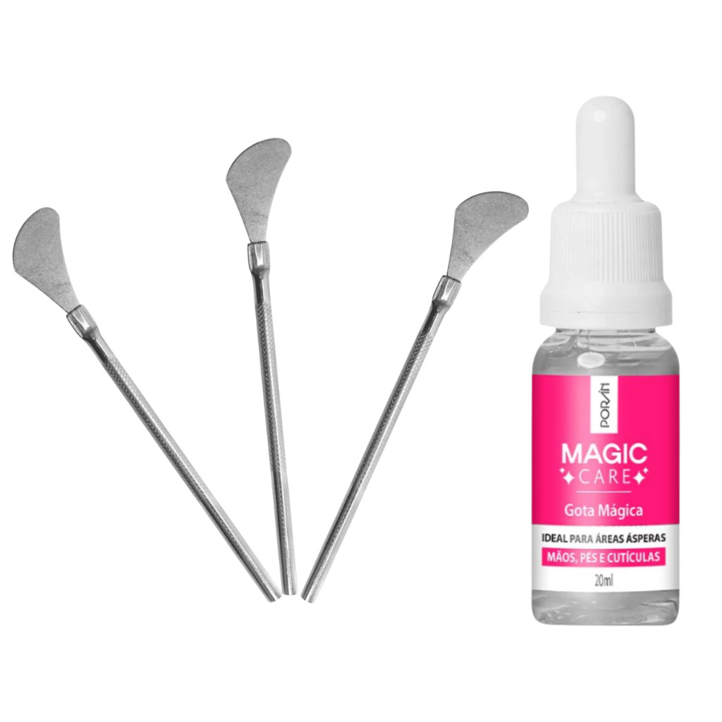 KIT SPA P/ PÉS REVITALIZANTE - 3 ESPÁTULAS BISTURI REF222 + GOTA MÁGICA P/ ÁREAS ÁSPERAS ESCALDA PÉS