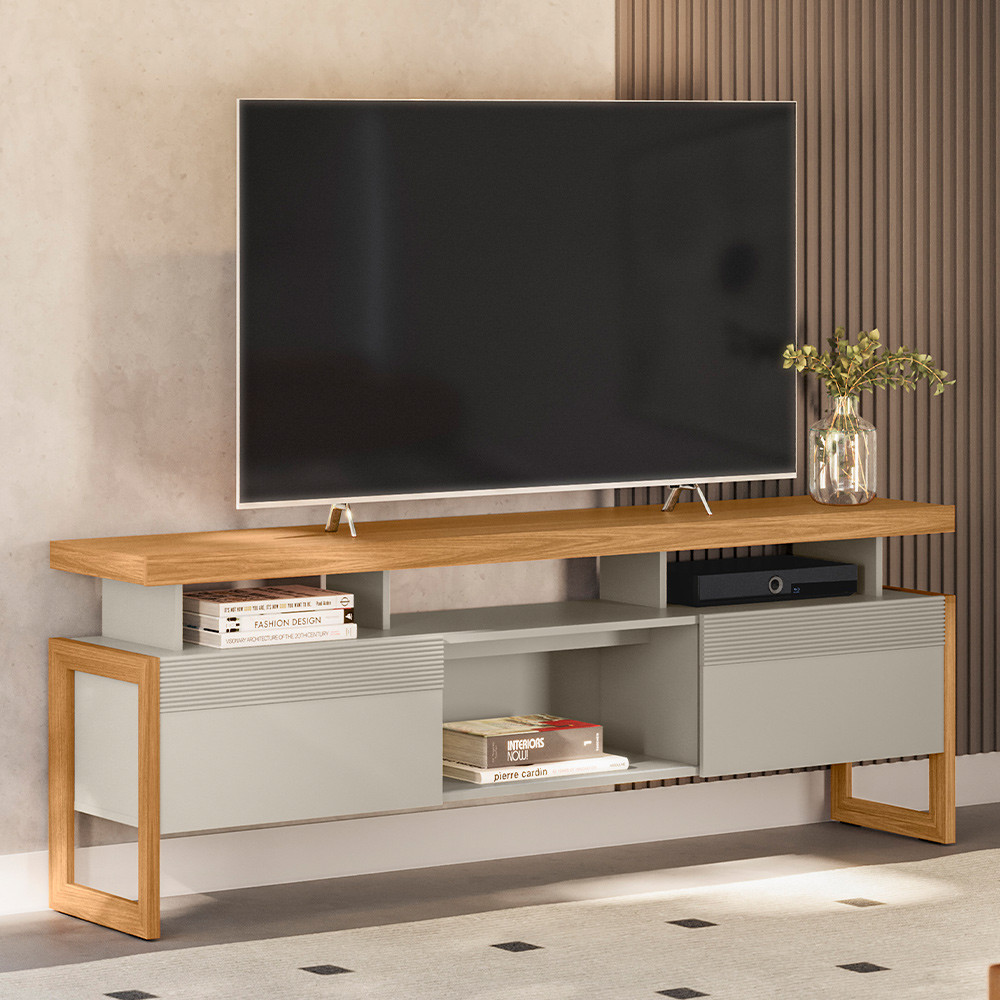 Rack Para Sala de Estar TV 70 Pol 180cm Esmirna L05 Nature Off White - Lyam Decor