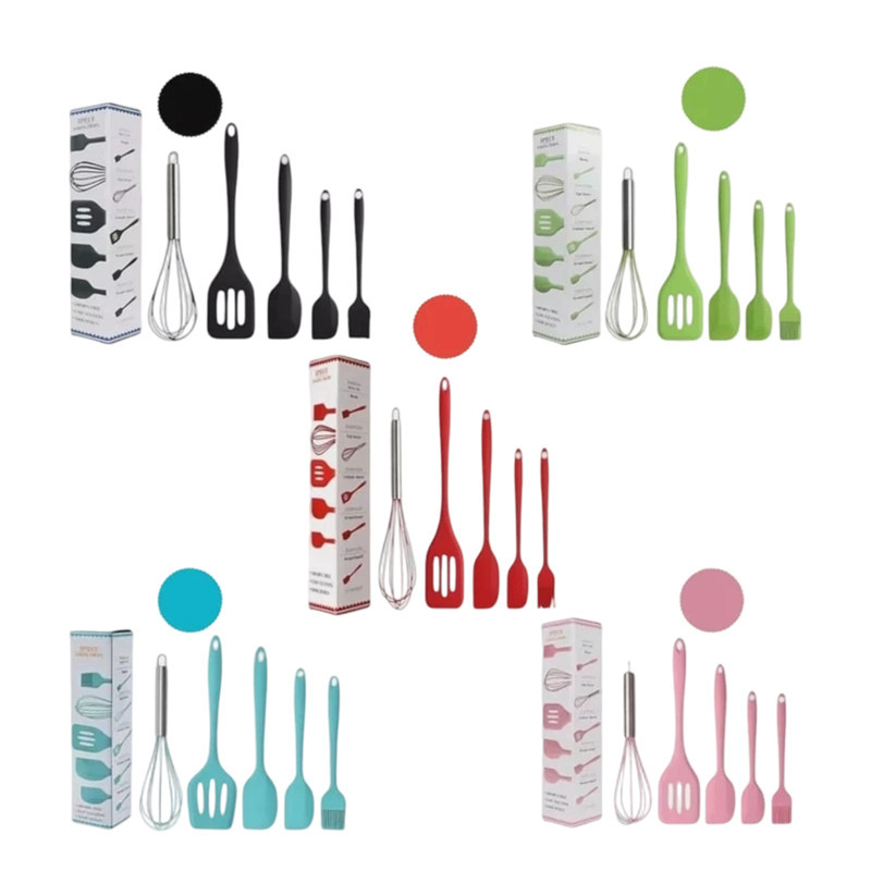 Kit 5 Utensílios de cozinha de silicone para confeitaria Utensílios de cozinha portáteis