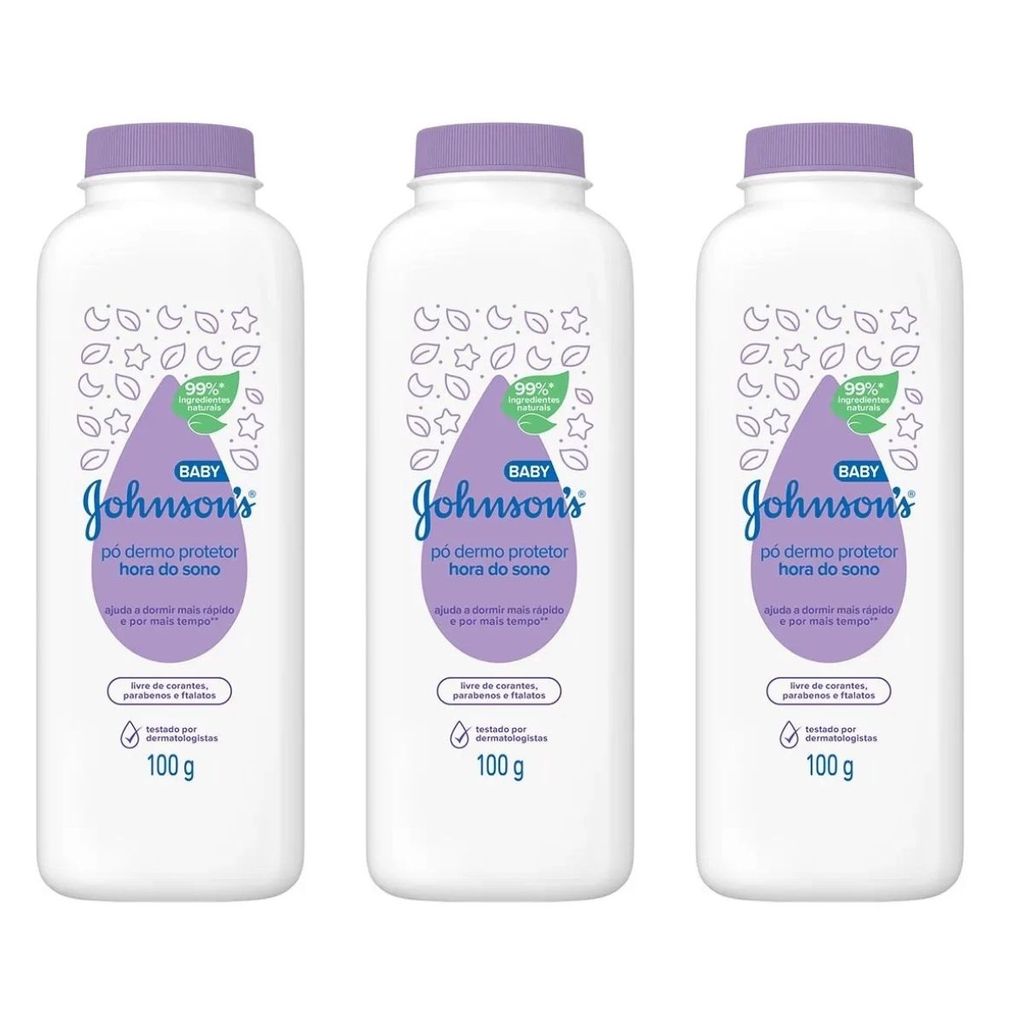 Kit 3 Talco Infantil Johnsons Baby 100g Hora do sono