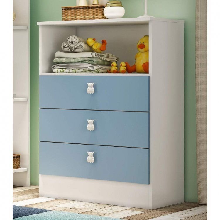 Cômoda Infantil 3 Gavetas 1330 Espresso Móveis Branco/Azul
