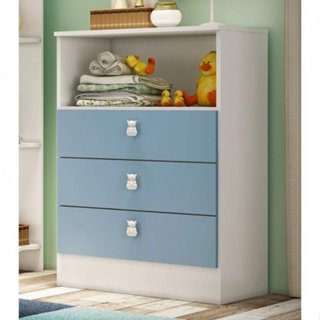 Cômoda Infantil 3 Gavetas 1330 Espresso Móveis Branco/Azul em Oferta na Shopee