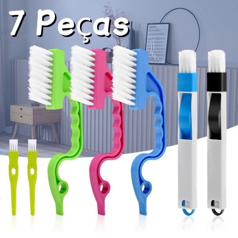 Kit Limpeza 2 em 1 Pincel E Pázinha para Limpar Cantos Janelas Teclado de Computador Vassoura Escova de Frestas 7 Peças