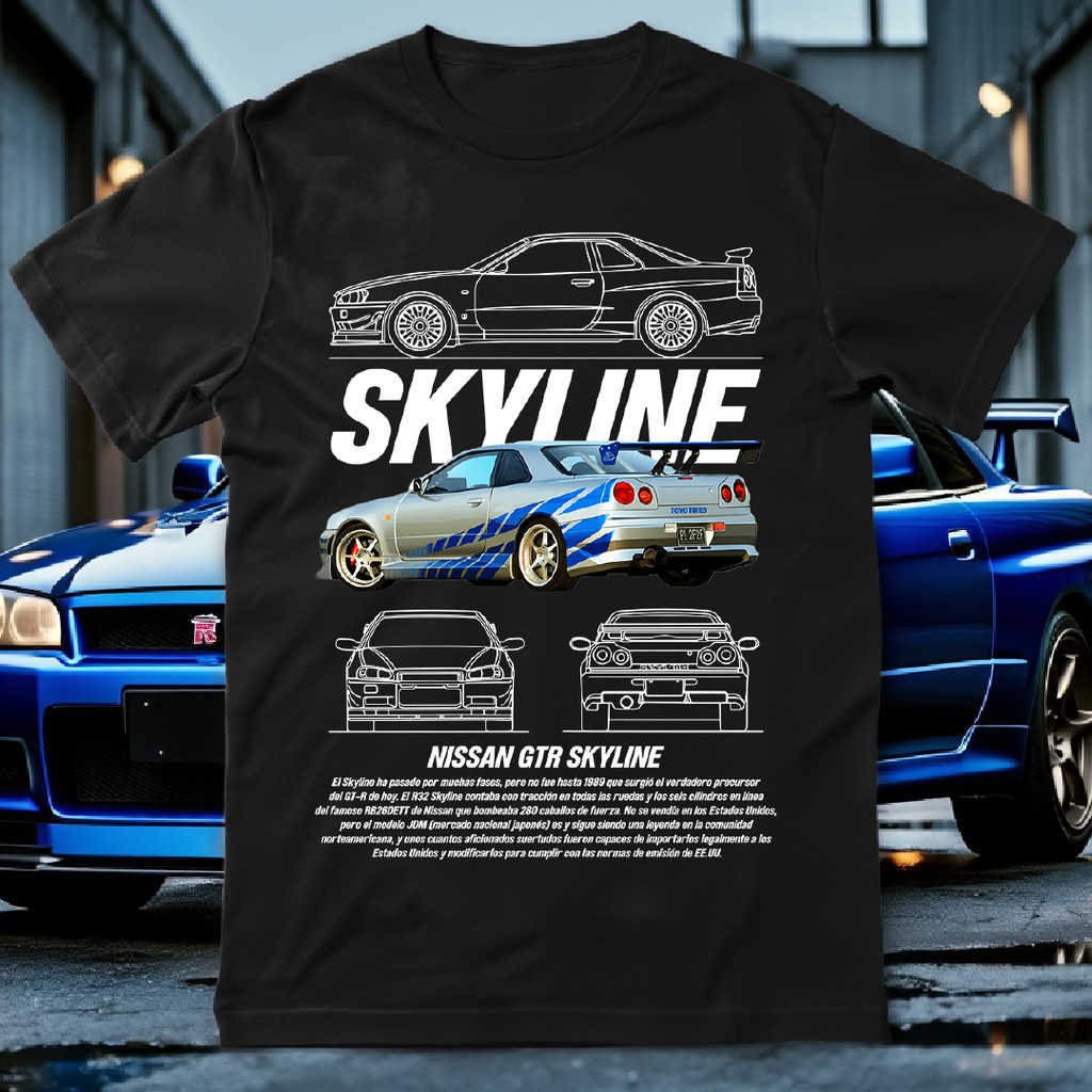 Camiseta Skyline R34 Drift Carro Esportivo Camisa Nissan Tokyo Oversized Plus Size