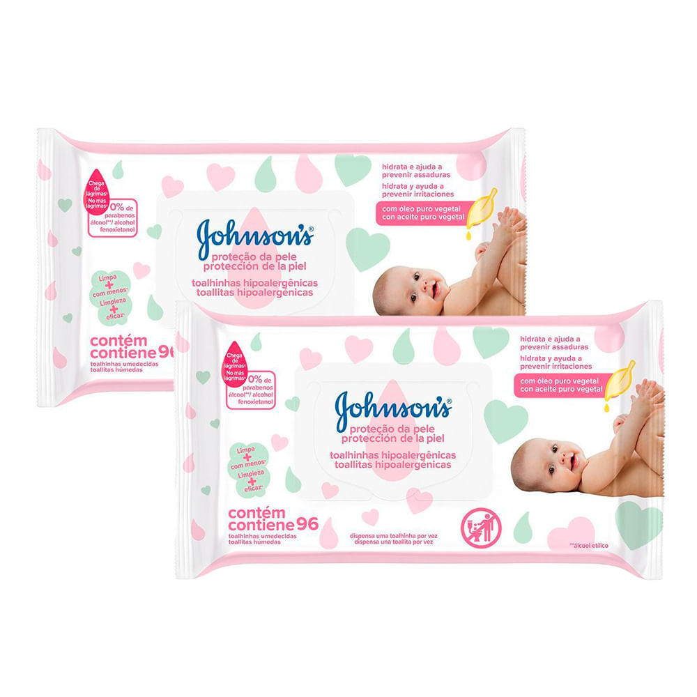 Kit 2 Lenços Umedecidos Johnson's Baby Extra Cuidado 96 Unidades