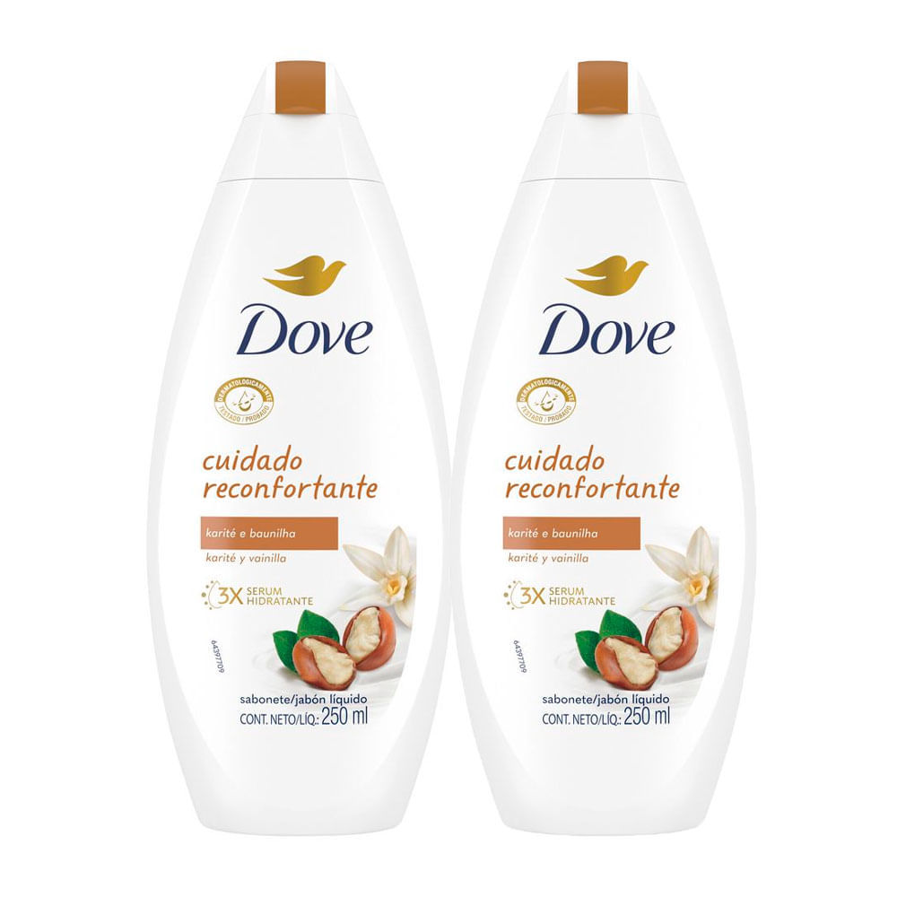 Kit 2 Sabonete Líquido Dove Karité e Baunilha 250ml em Oferta na Shopee
