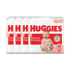 Kit 4 Fralda Huggies Supreme Care Máxima Proteção Tamanho P Mega 48 Unidades Descartáveis