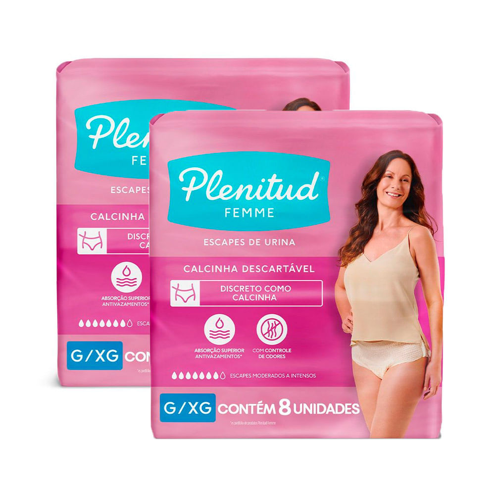 Kit 2 Roupa Íntima Plenitud Femme Tamanho G/XG 8 Unidades em Oferta na Shopee