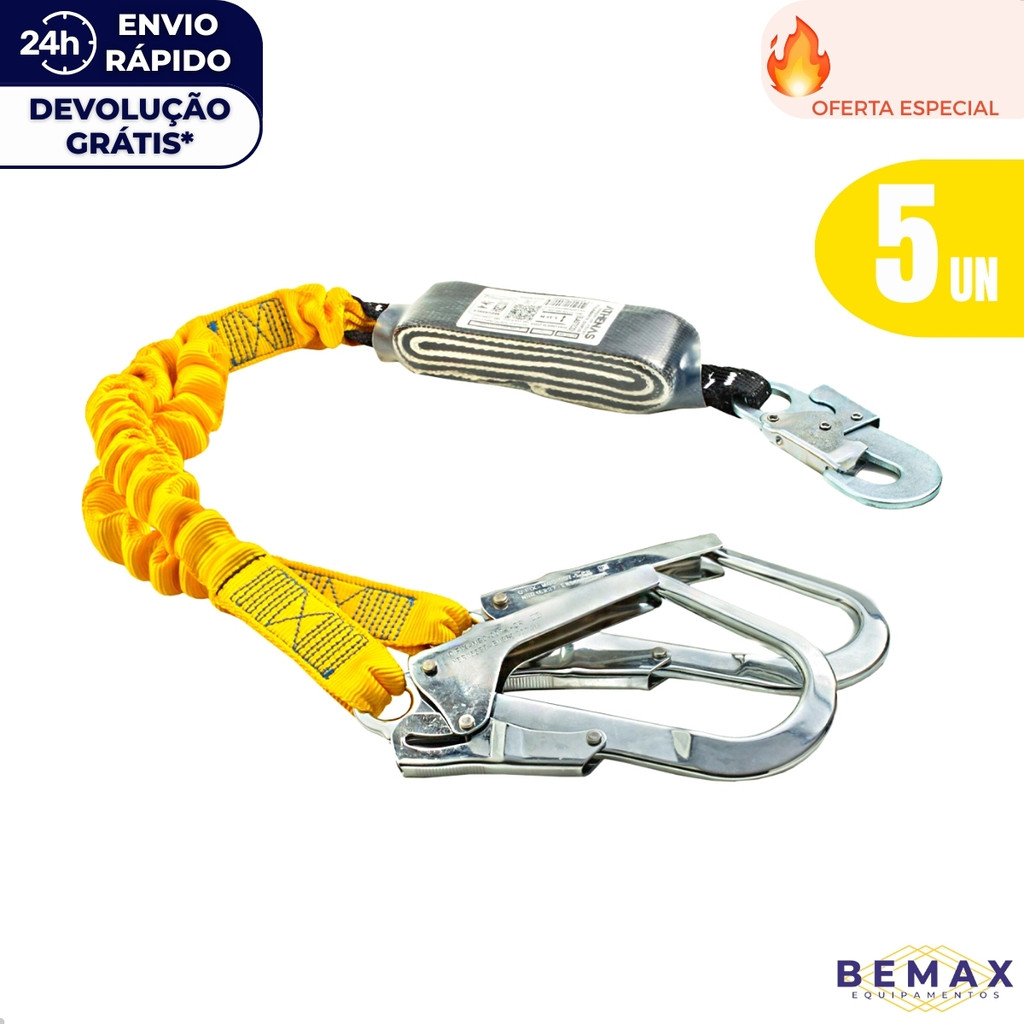 Kit 5 Talabarte Segurança Duplo Y Elástico 55mm Athenas AT 707 YFE ABS Trabalho Em Altura Epi