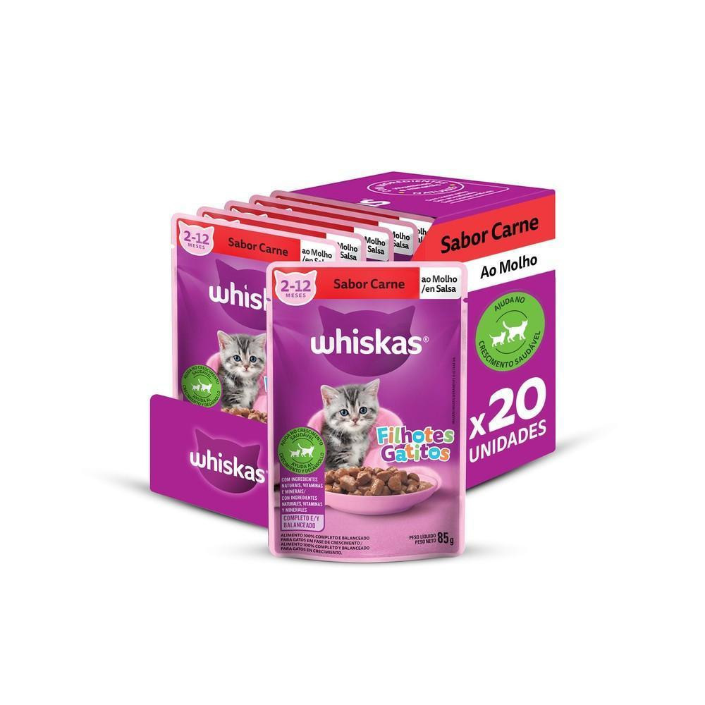 Ração Úmida Whiskas Sachê Carne ao Molho para Gatos Filhotes 85g - 20 Unid. em Oferta na Shopee