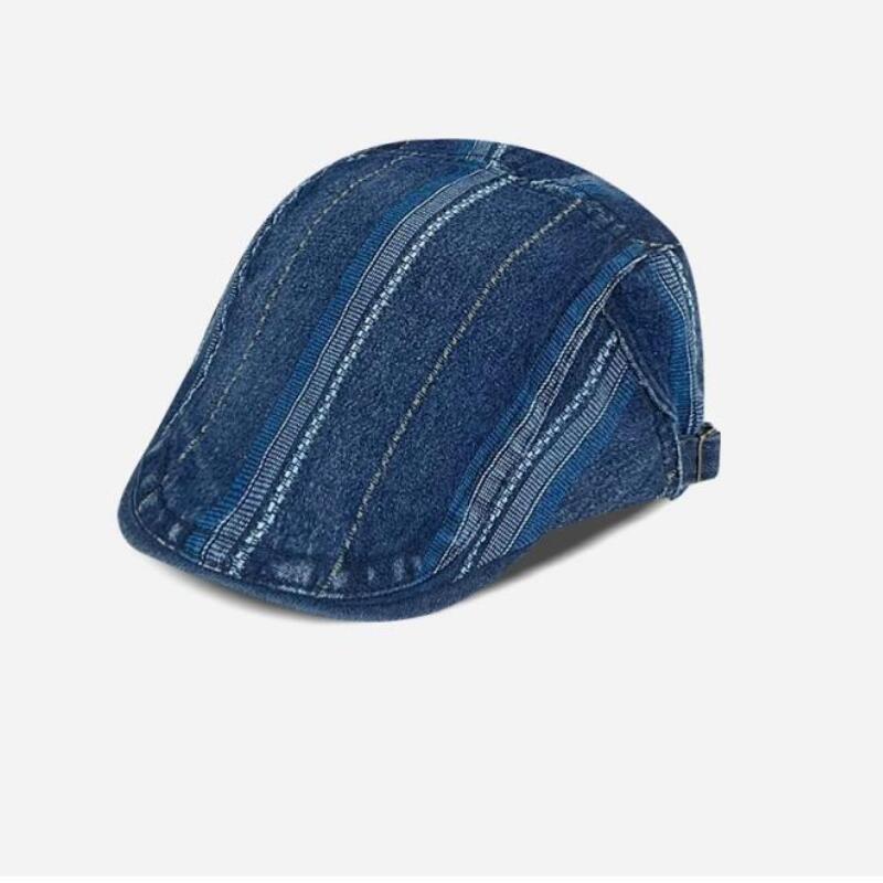 Boné Estilo Cowboy, Boné de Primavera Verão, Boné Retro de Denim Listrado, Boné Casual Feminino com Aba Curta, Boné News