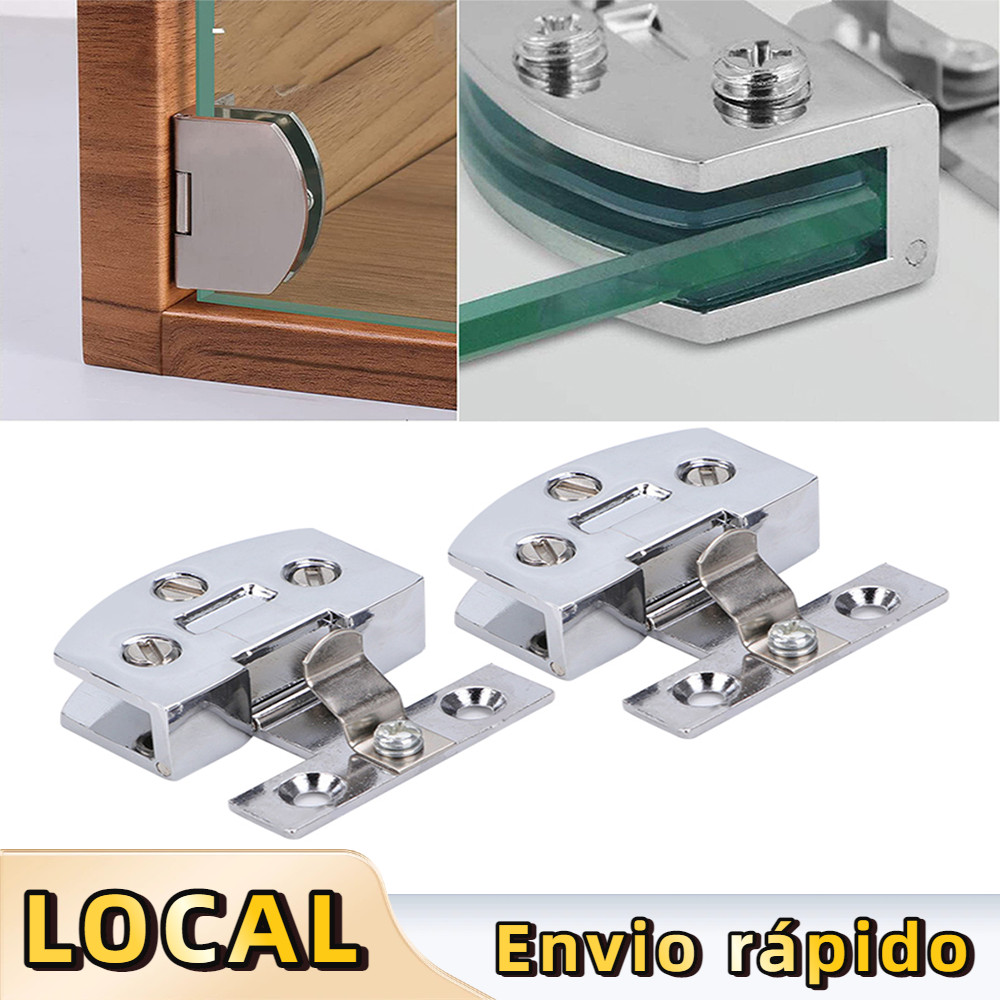Pacote 2 Dobradiças Vidro 90 Graus Sem Moldura 5-8mm Aço Inoxidável 2 Parafusos Cantos Arredondados Prateada