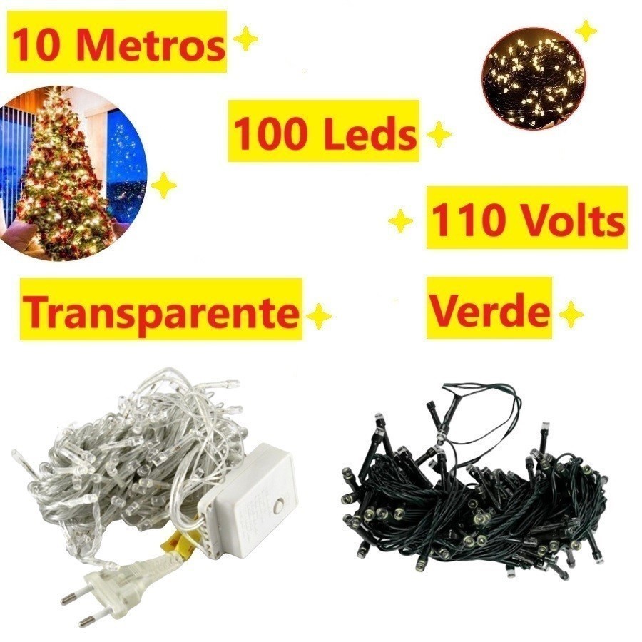 100 Leds 10M Pisca 110V 8 Funções Fio Transparente Ou Verde Natalino Decorativo em Oferta na Shopee