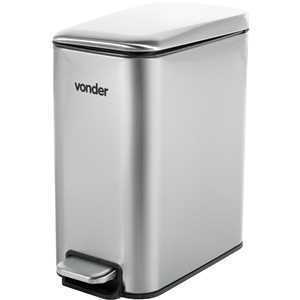 Lixeira Inox 5L Retangular Branca com Pedal e Tampa Soft Close VONDER para Banheiro Cozinha