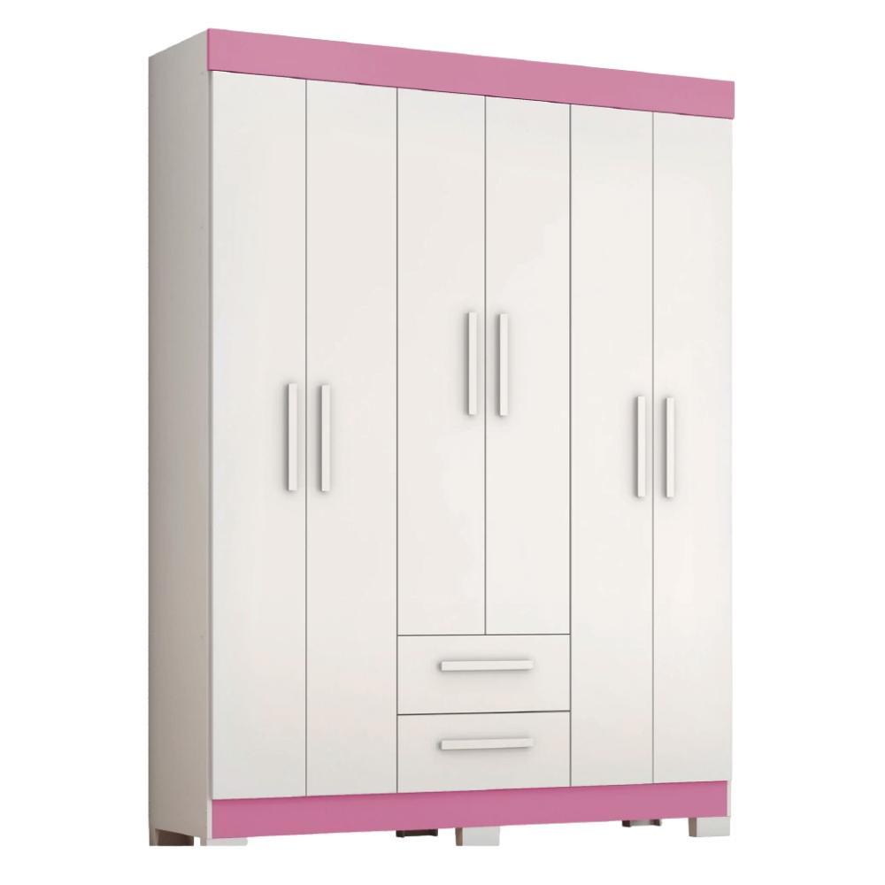 Guarda Roupas Casal Juvenil 6 Portas 2 Gavetas Líbano Branco / Rosa Notável em Oferta na Shopee