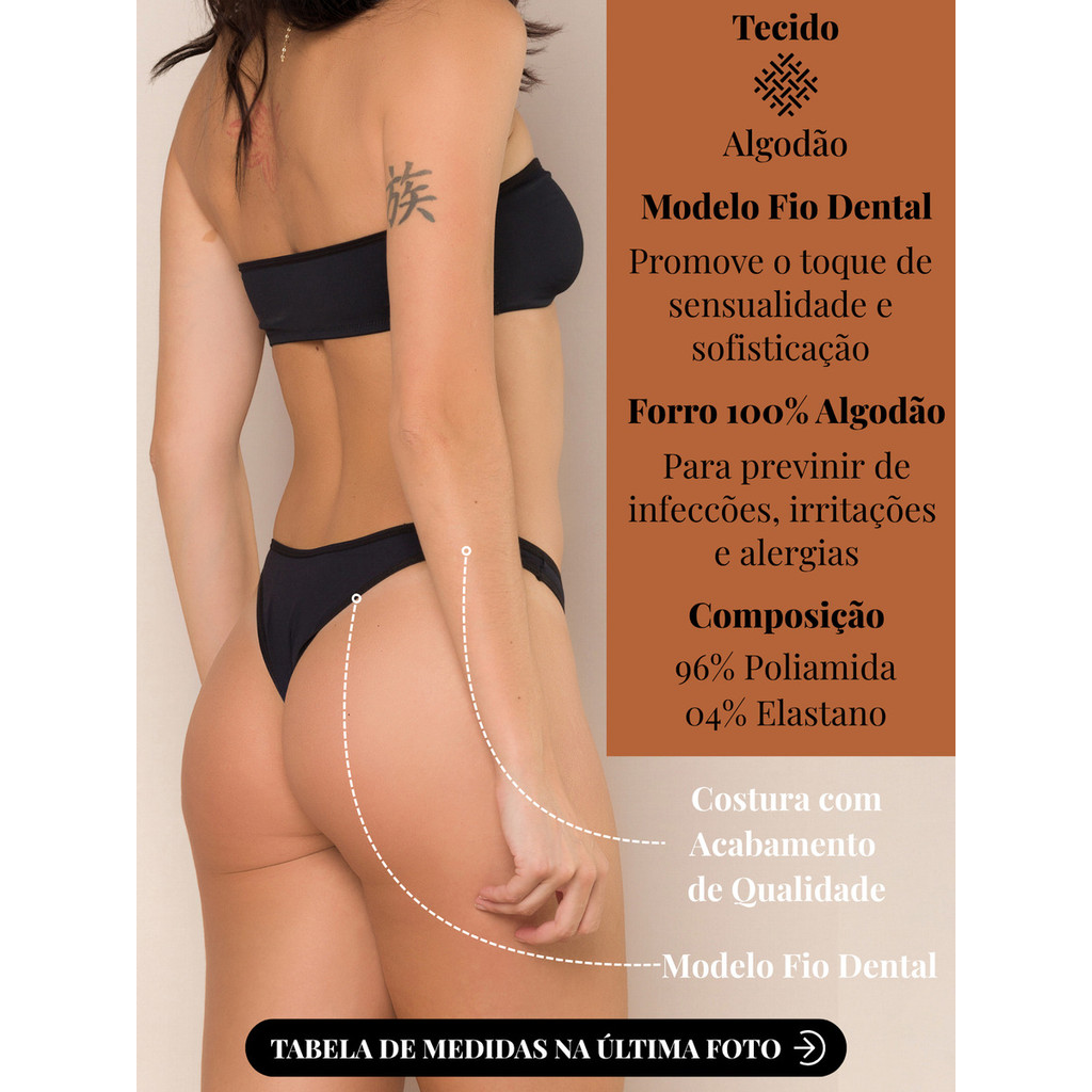 Kit 6 Calcinhas Fio Dental Sexy Em Poliamida Premium Lisa Sensual — imagem 2 de 2