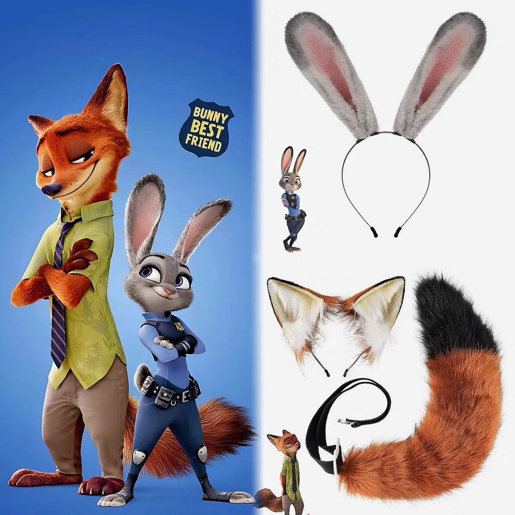 Conjunto De Cauda De Orelhas De Raposa COSPLAY Zootopia Nick Wilde-Acessórios Para Fantasia De Animais Fofos