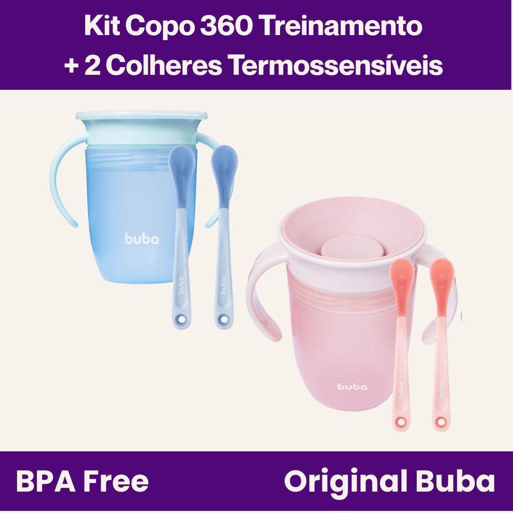 Kit Refeição 2 Colheres Termossensíveis e Copo Treinamento 360º Buba Conforto e Aprendizado em Oferta na Shopee
