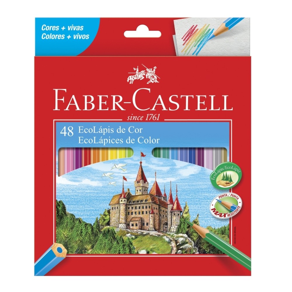 Lápis De Cor Faber-Castell 48 Cores Ecolápis Alta Cobertura em Oferta na Shopee