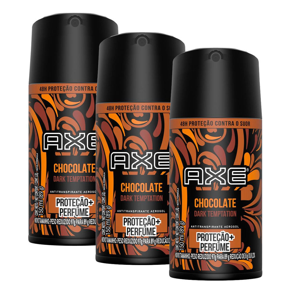 Kit 3 Desodorante Axe Chocolate Dark Temptation Body Spray Aerosol 150ml em Oferta na Shopee