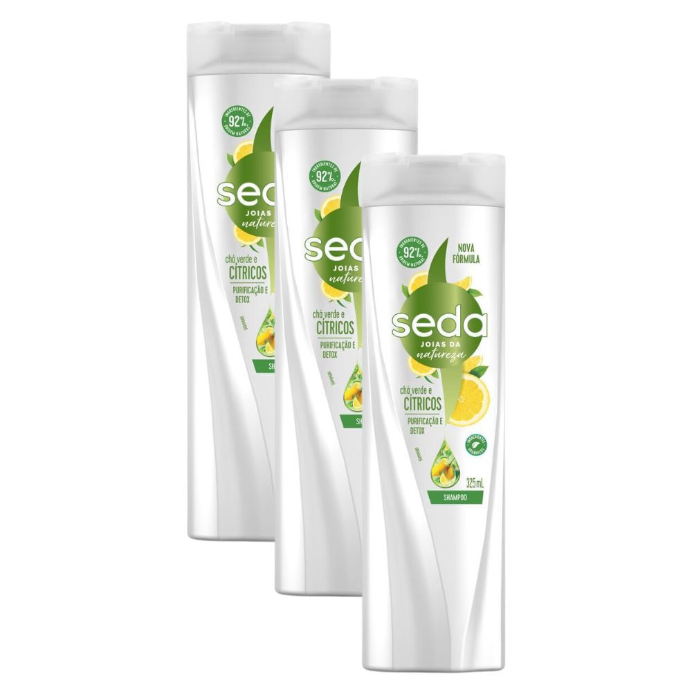 Kit 3 Shampoo Seda Joias da Natureza Chá Verde e Cítricos 325ml