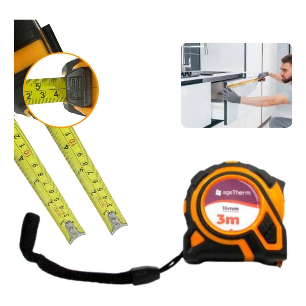 Trena métrica Profissional Emborrachada 3 Metros X 16mm Trava Dupla