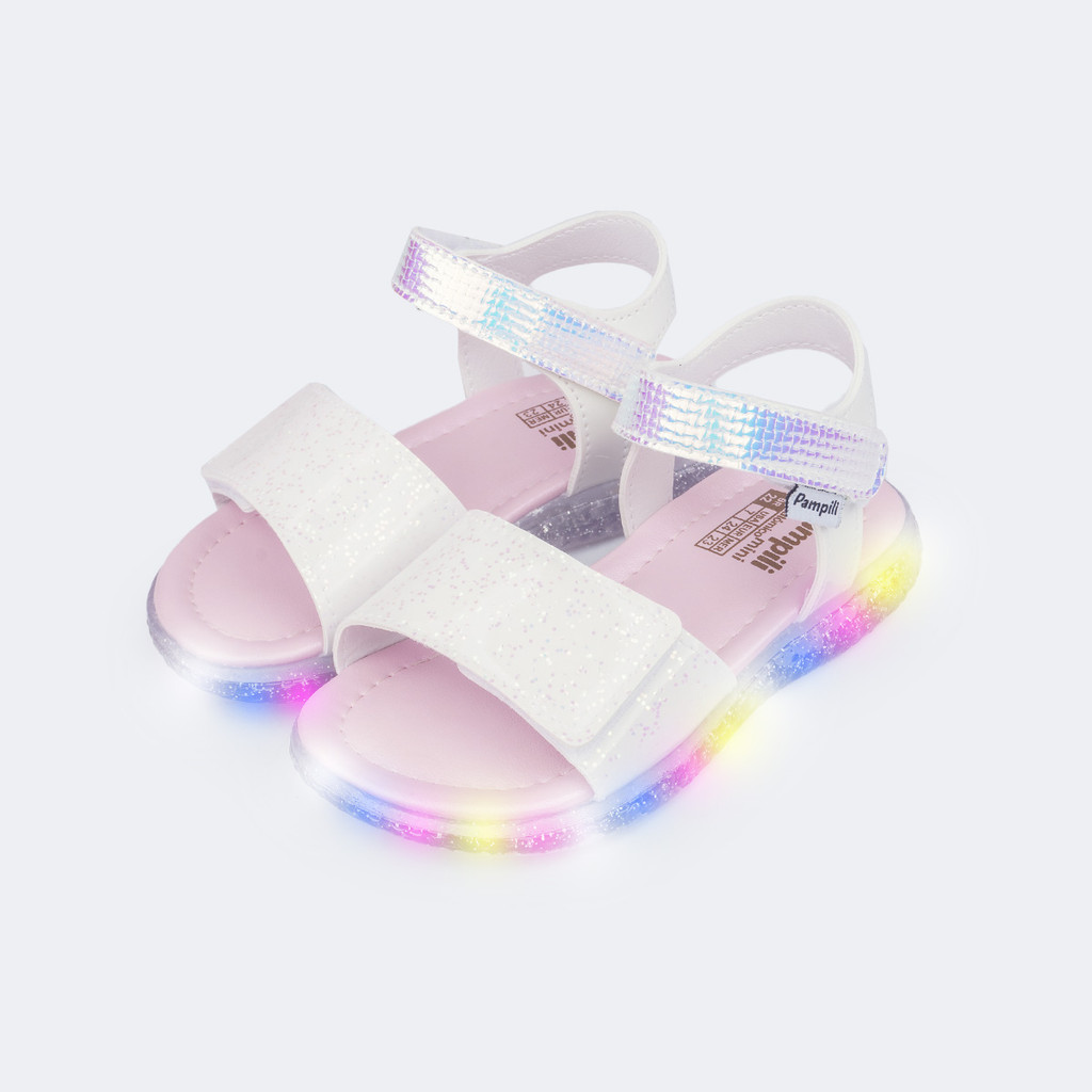 Sandália de Led Infantil Pampili Mini Holográfica Branca Pampili
