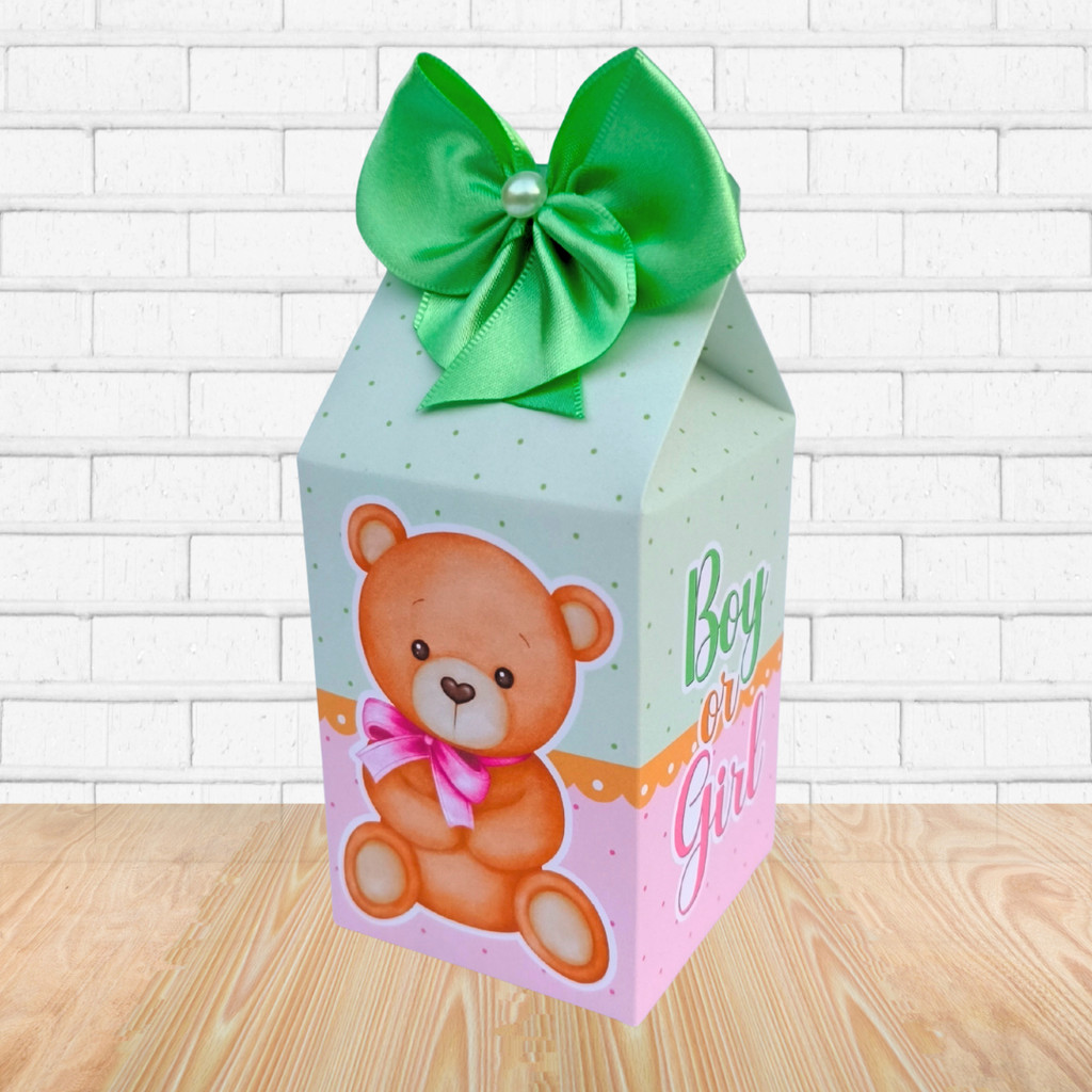 10 Caixas Milk Chá Revelação Verde e Rosa Ursinhos | Personalizados | Lembrancinhas | Caixinhas | (Pegue e Monte)
