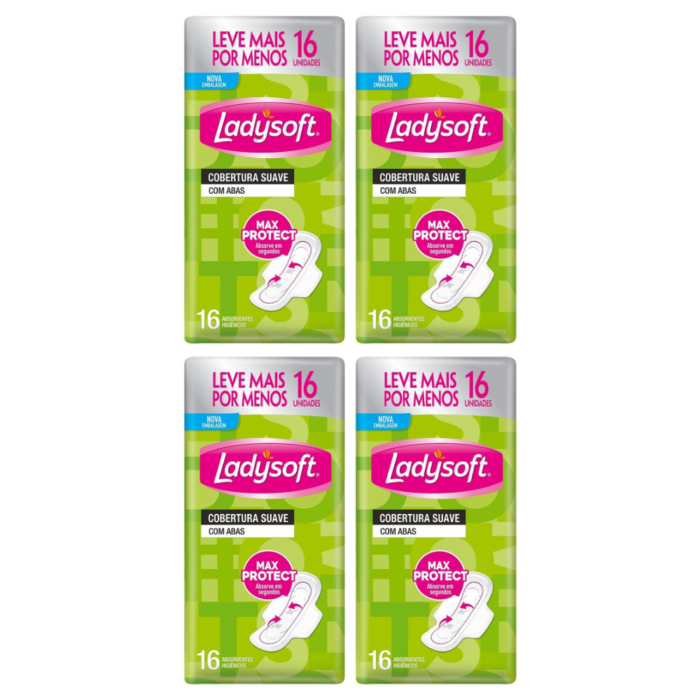 Combo 4x Ladysoft Absorvente Suave c/ Abas 16un – Segurança e Bem-Estar Diário