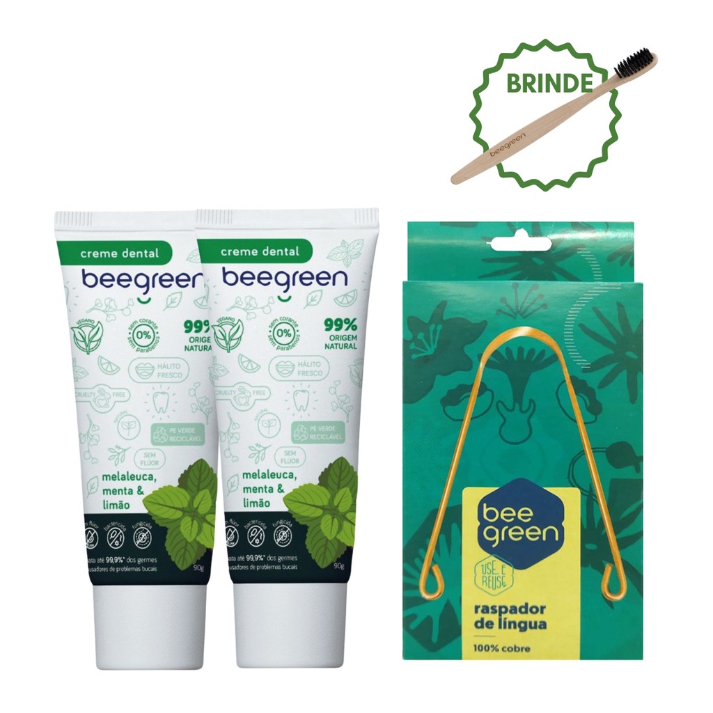 Kit 2 Creme Dental Melaleuca Raspador Língua Cobre Bee Green em Oferta na Shopee