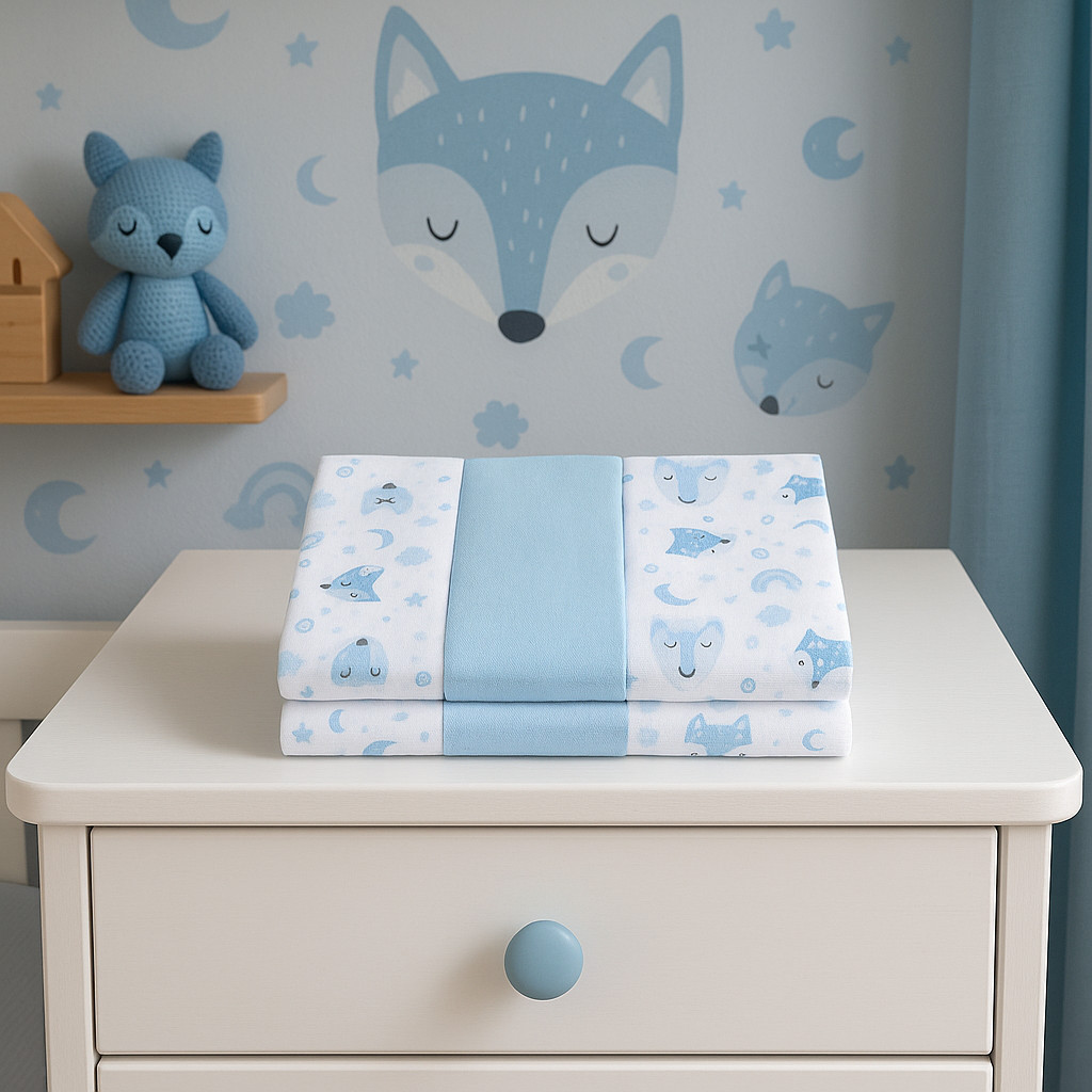 Cueiro Bebê Estmpa Raposa Azul 80cm x 50cm Baby Gijo