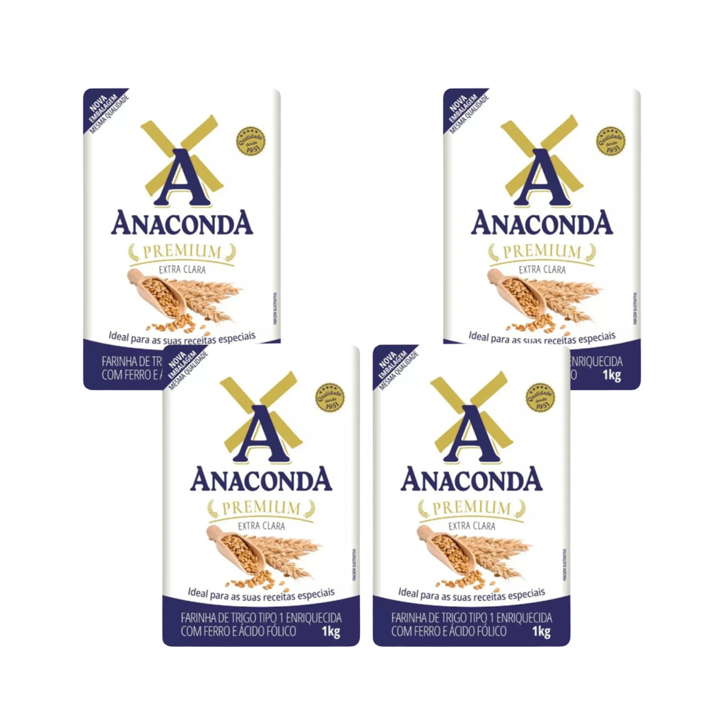 Farinha de trigo tipo 1 Anaconda  Premium 1 kg - Kit C/ 4 em Oferta na Shopee