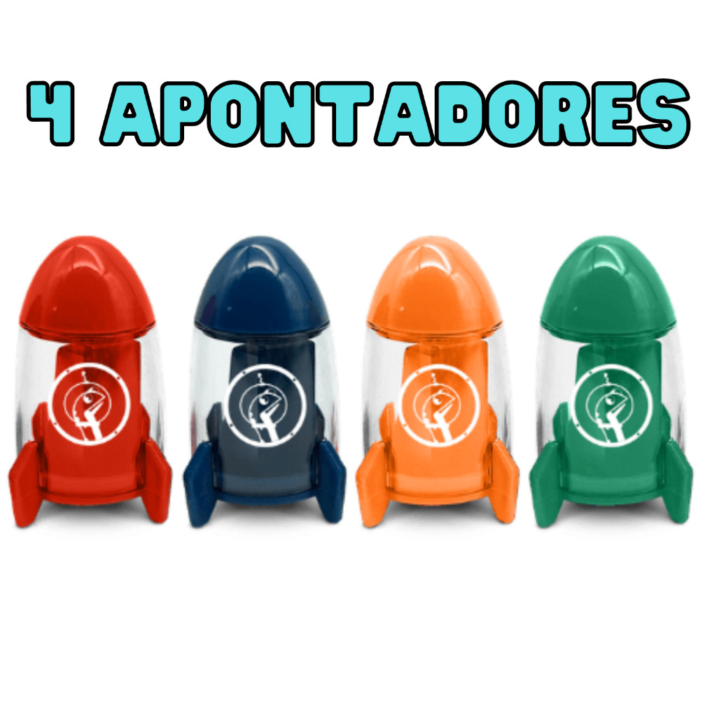 kit 4 Apontador Foguete Com Deposito Dino Space com Mini Borracha -LEO&LEO em Oferta na Shopee