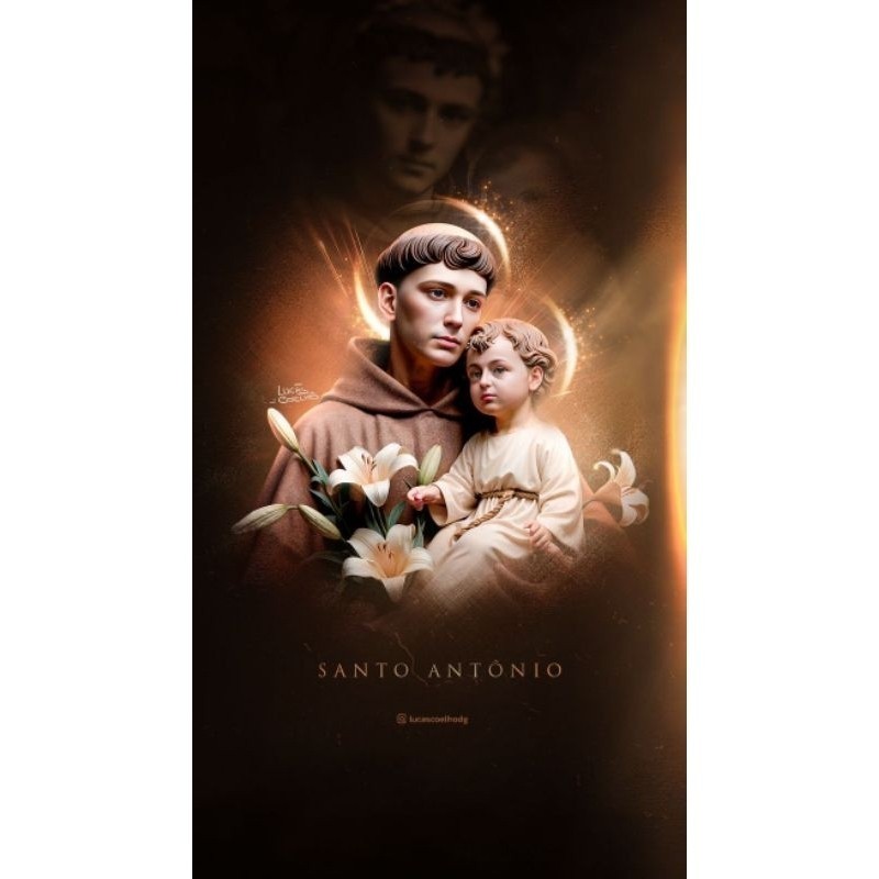 Quadro: Santo Antonio com O Menino Jesus e O Lírio (com Imagem Central Destacada).
