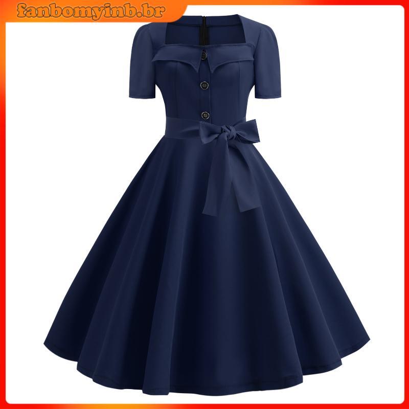 Vestido Feminino Vintage Verão Anos 50 60 Retrô Pin Up Swing Rockabilly Vestidos Elegantes De Festa De Escritório 026