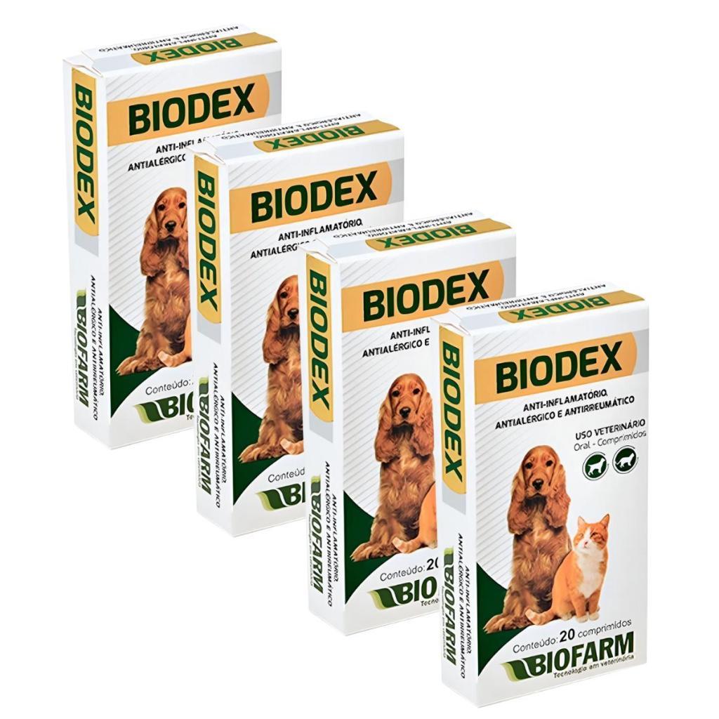 Kit 4 Biodex 20 comprimidos Anti-Inflamatório Para Cães e Gatos - Biofarm