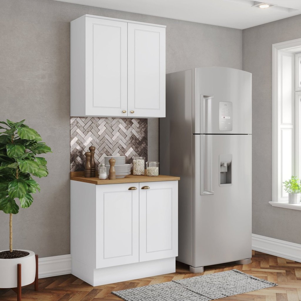 Cozinha Compacta 2 Peças 100% Mdf com Tampo Americana Branco/Nature
