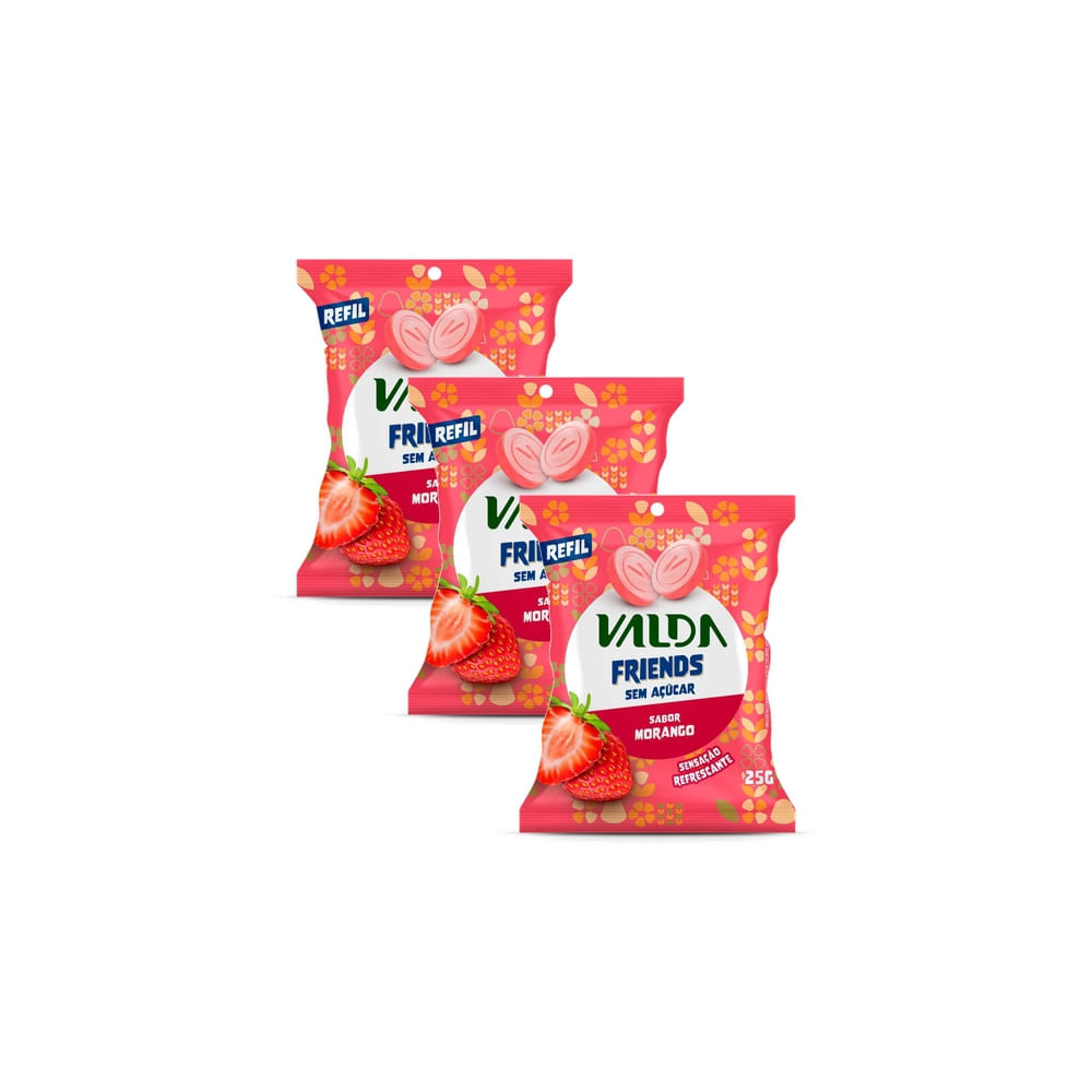 Kit 3 Pastilhas Valda Friends Sabor Morango 25g