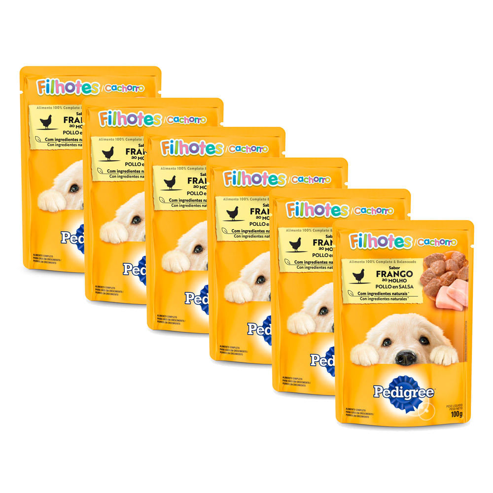 Kit 6 Ração Úmida para Cachorro Pedigree Filhote Sabor Frango ao Molho em Sachê 100g em Oferta na Shopee