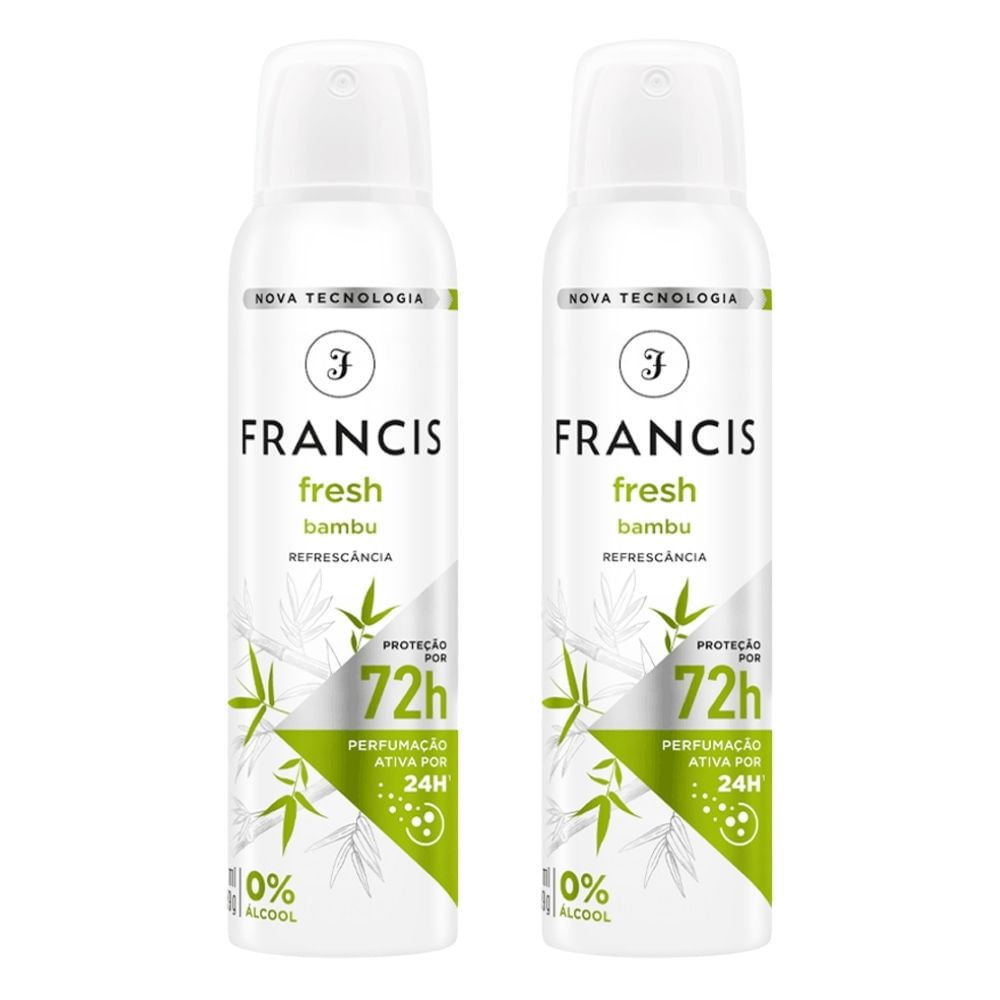Kit 2 Desodorante Francis Fresh Bambu Refrescância Aerosol Antitranspirante 72h 150ml