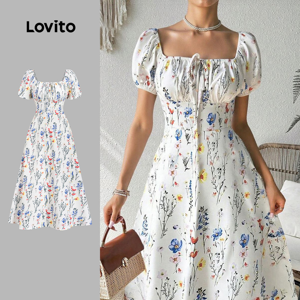 Lovito Vestido Casual com Zíper para Primavera/verão para Mulheres LBL30212 em Oferta na Shopee