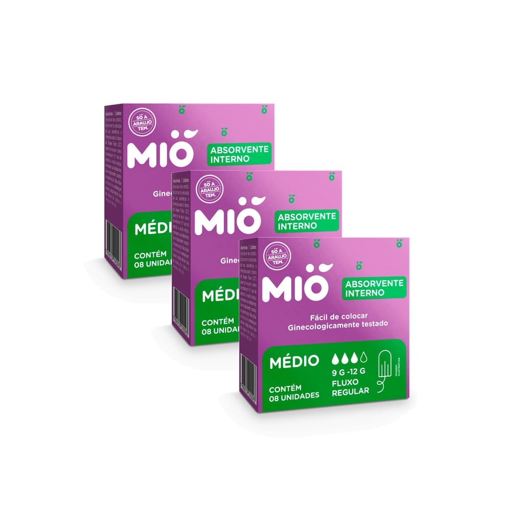 Kit 3 Absorvente Interno Mió Médio Fluxo Regular 8 Unidades em Oferta na Shopee