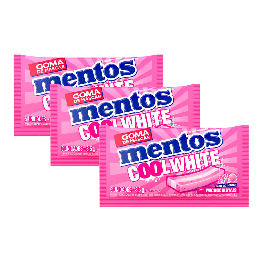 Kit 3 Chiclete Mentos Cool White Sabor Tutti Fresh com Microcristais Sem Açúcar 8,5g em Oferta na Shopee