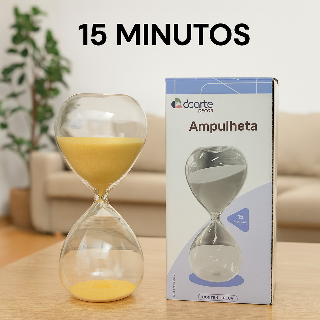 Ampulheta Vidro Temporizador Relógio 15min Decorativo 15cm Dcarte Decoração