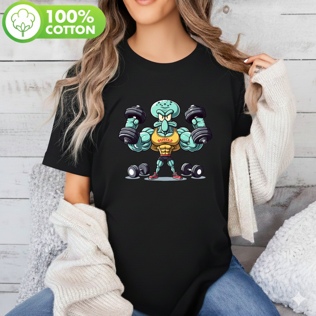 Camiseta Unissex Squidward Suscle Musculação Academia Bob Esponja Engraçada Estampada Confortavel Divertida Estilosa