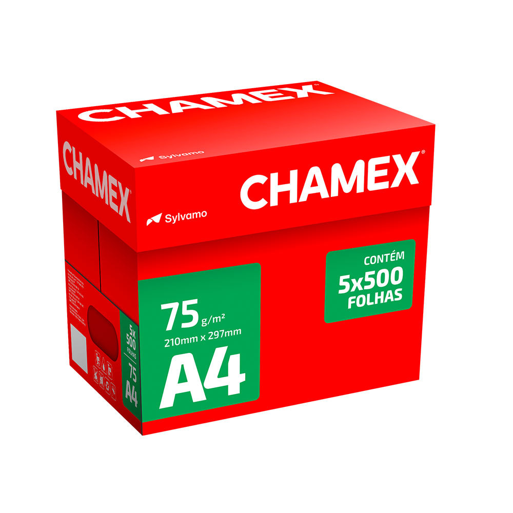 Papel sulfite A4 75g 210x297 5 resmas caixa 2500 folhas Chamex em Oferta na Shopee