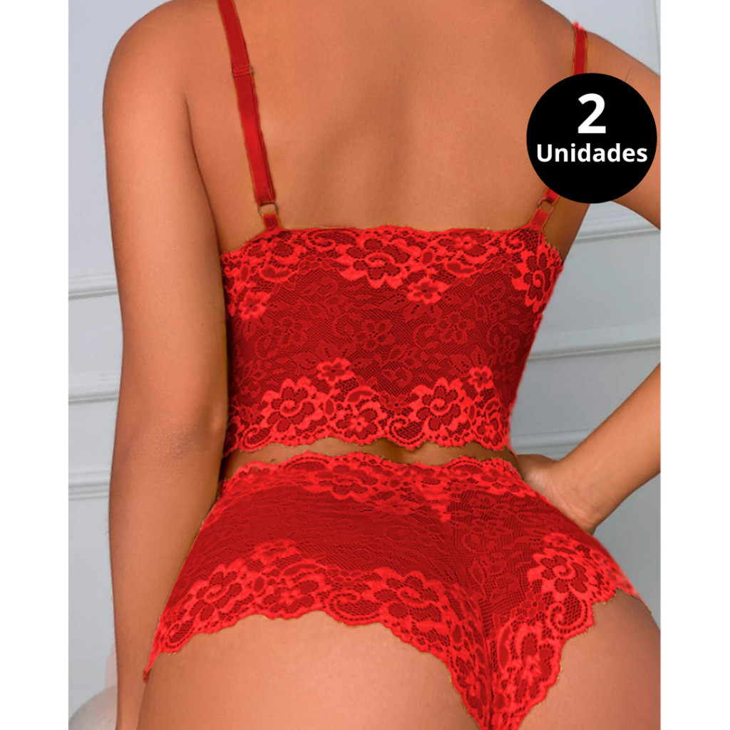 Kit 2 Lingerie Sexy Conjunto de renda Sem bojo Espera Marido Calesson Langerie