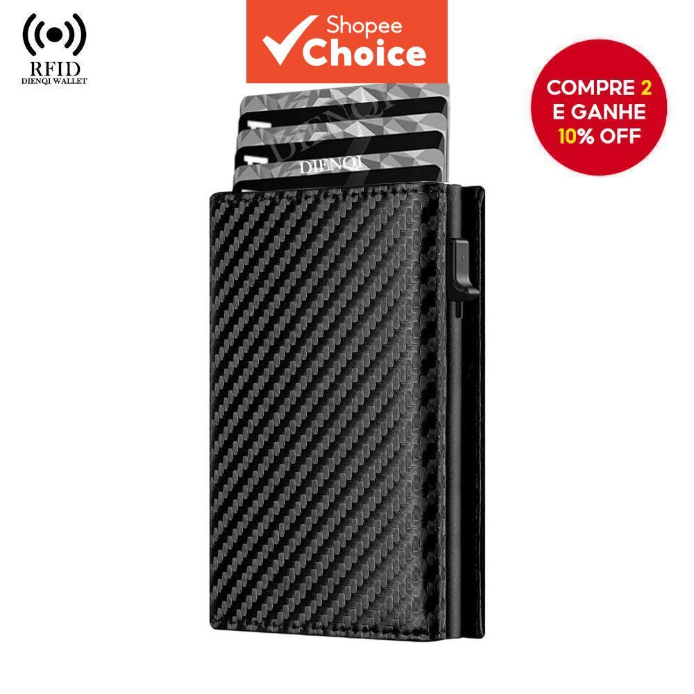 ​ Carteira Pop-Up Masculina Com Bloqueio De RFID-Caixa De Metal De Alumínio Porta-Cartões De Couro PU