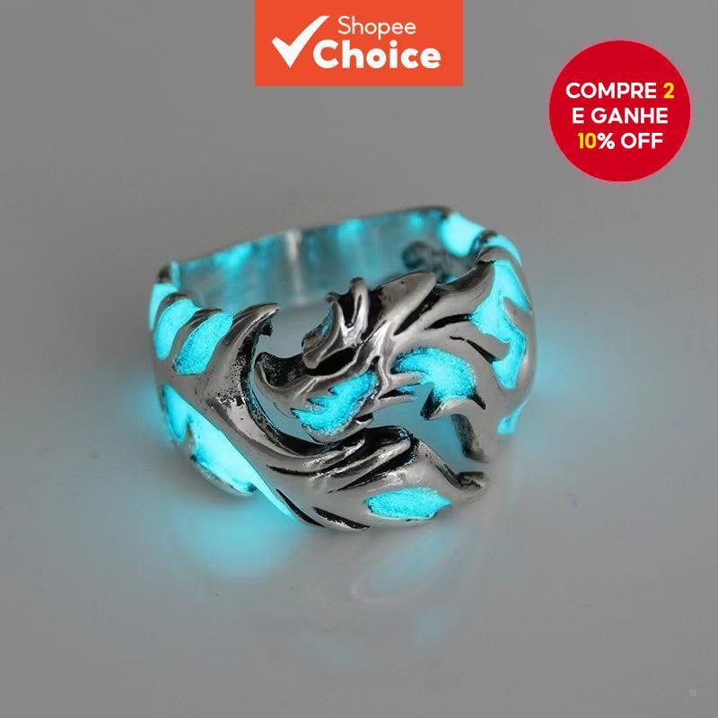 Anel Luminous com Padrão de Dragão em Estilo Chinês Novo e Tendencioso, Banda Larga, Joia de Casal Unissex. em Oferta na Shopee