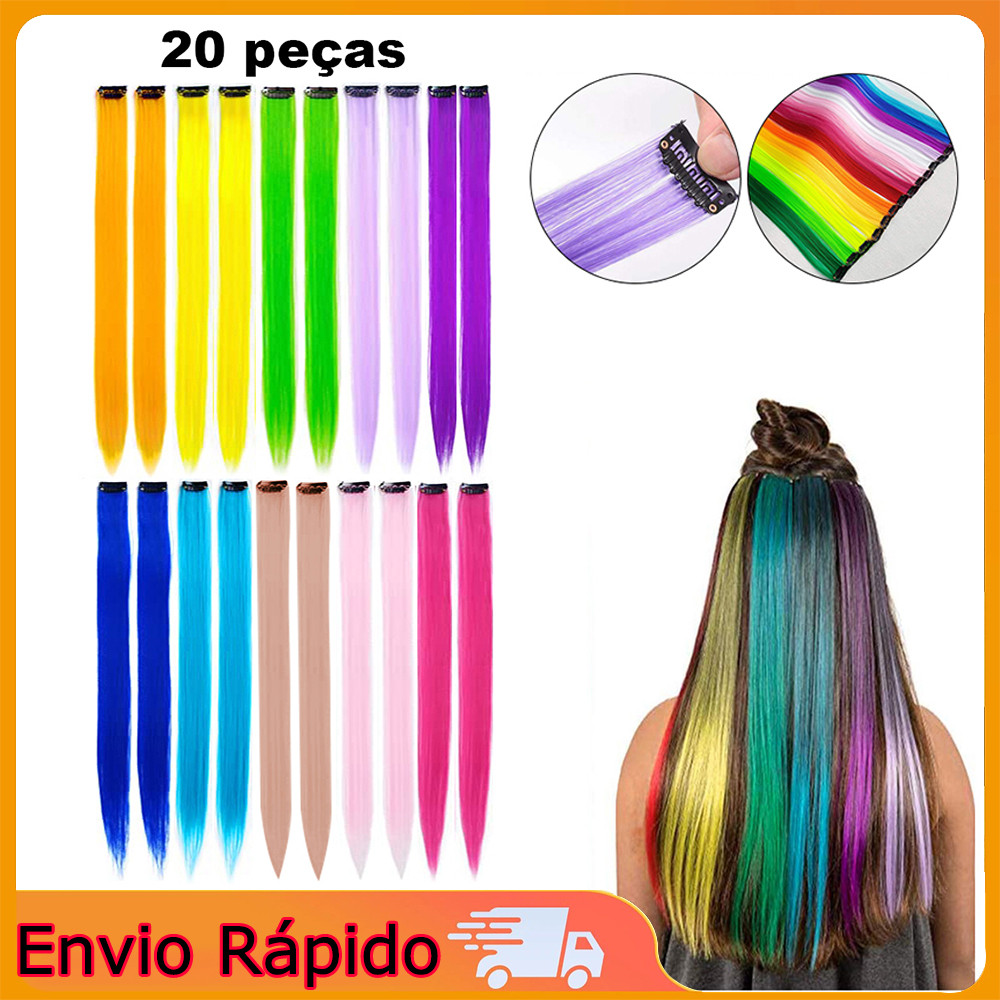 20 peças peças de extensão de cabelo colorido 55cm * 3cm 10 cores peruca acessórios decoração de cabelo suprimentos Mate
